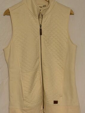 L.L. Bean Quilted Sweatshirt Vest Cream Off-White Full Zip Sleeveless Pockets Lg